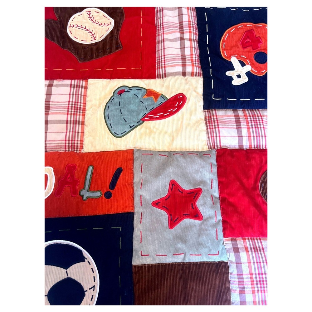 Kids Sports Patchwork Quilt Corduroy Plaid Blanket, Baseball, Football ,Soccer - Picture 5 of 16